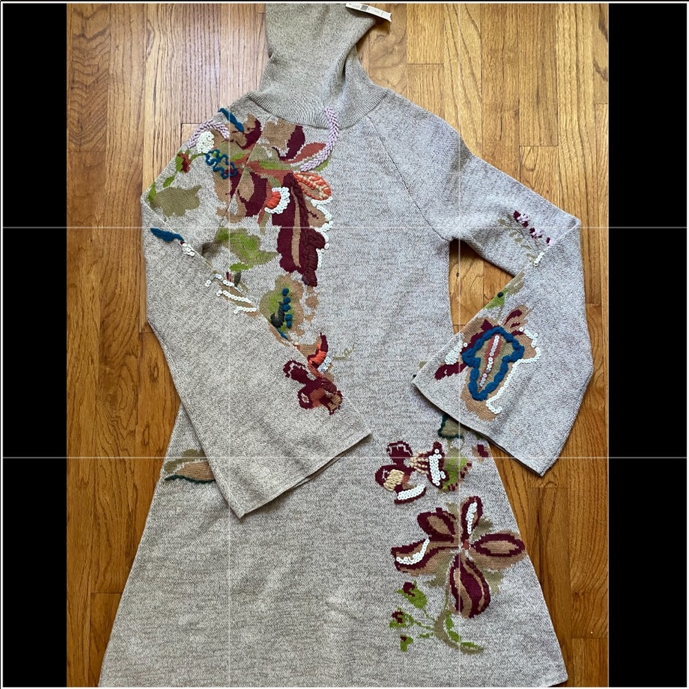 Anthropologie Gray Floral Knit Dress